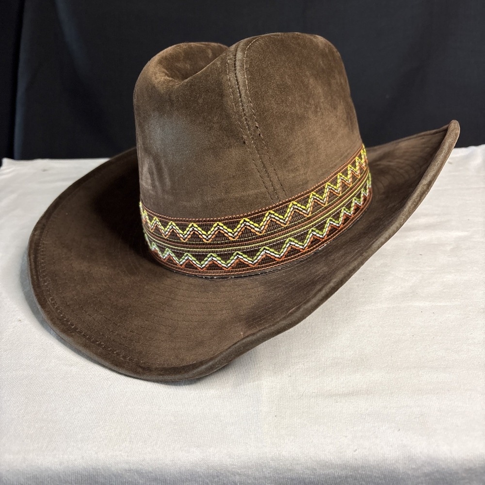 Vintage GW Western Cowgirl Hat Brown Suede Look Woven Band Size M 7-7 1/8